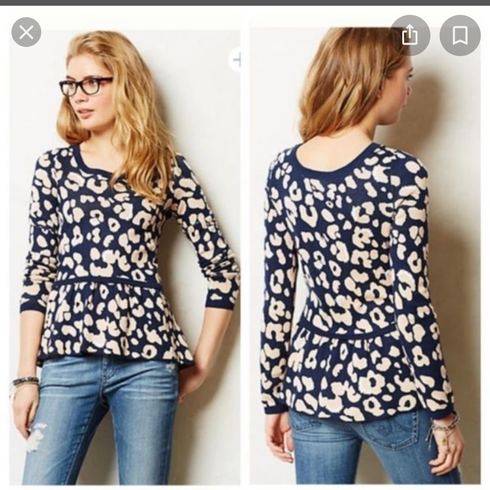Anthropologie Moth leopard print peplum sweater